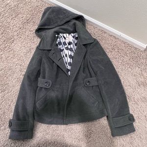 Fleece Peacoat with removable hood